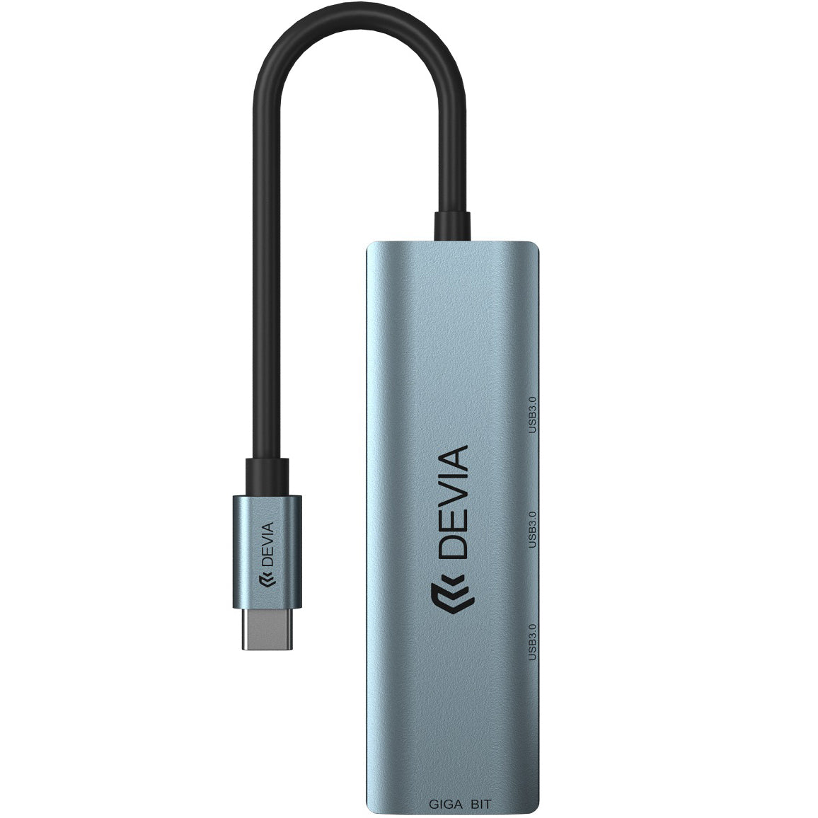 Hub USB-C DEVIA EC621, 3 x USB-A 3.0 - 1 x RJ45, Gri