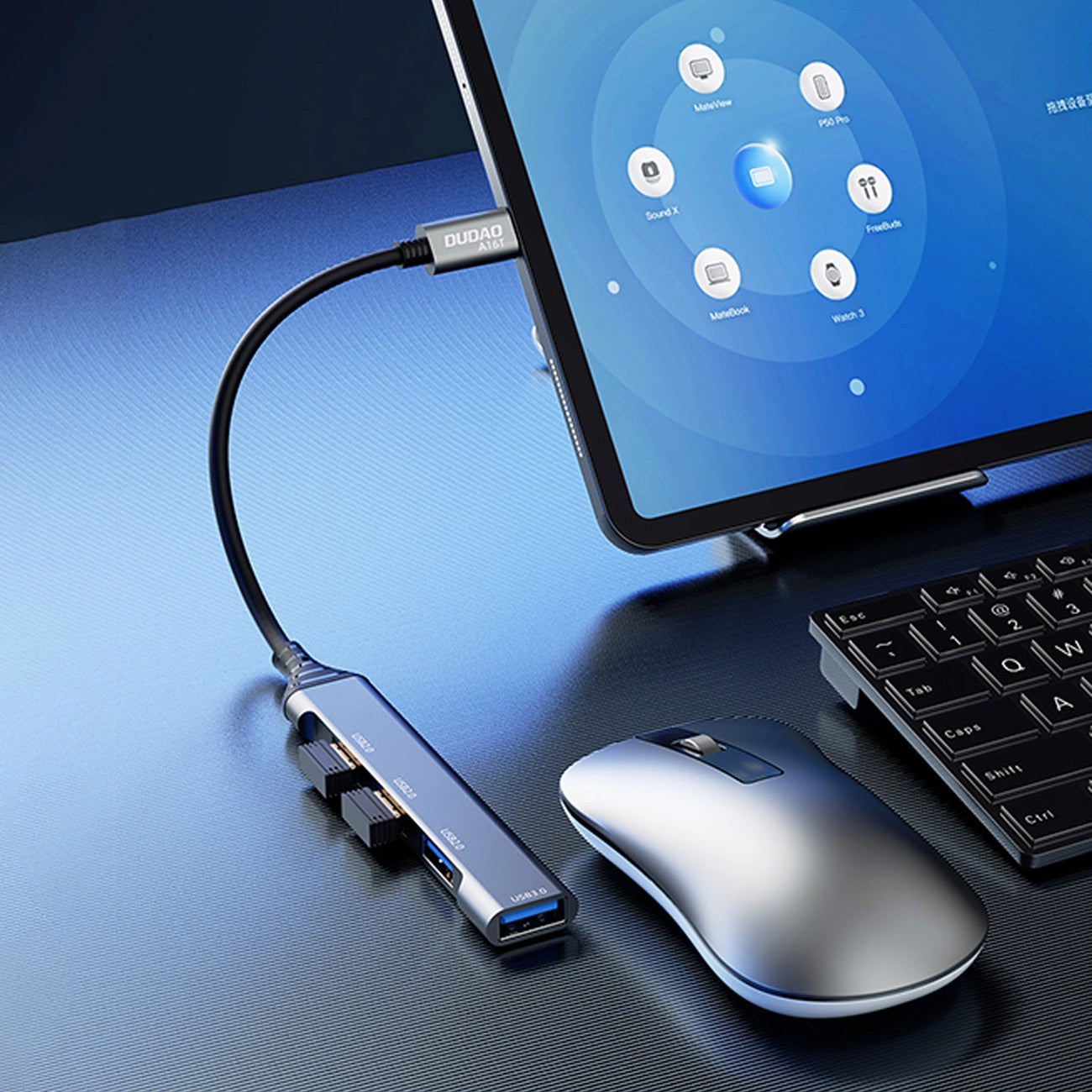 Hub USB-C Dudao A16T, 1 x USB-A 3.0 - 3 x USB-A, Negru