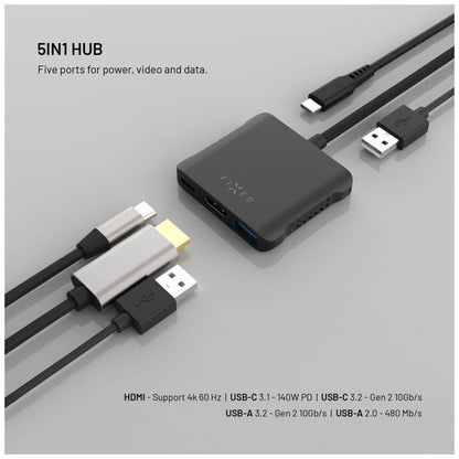 Hub USB-C Fixed Quadri, 5in1, Negru