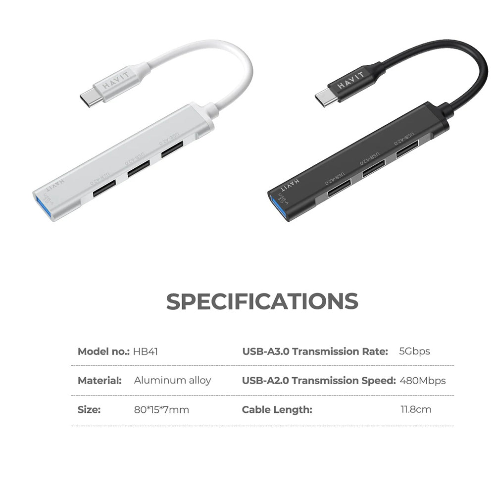 Hub USB-C HAVIT HB41, 4in1, Argintiu
