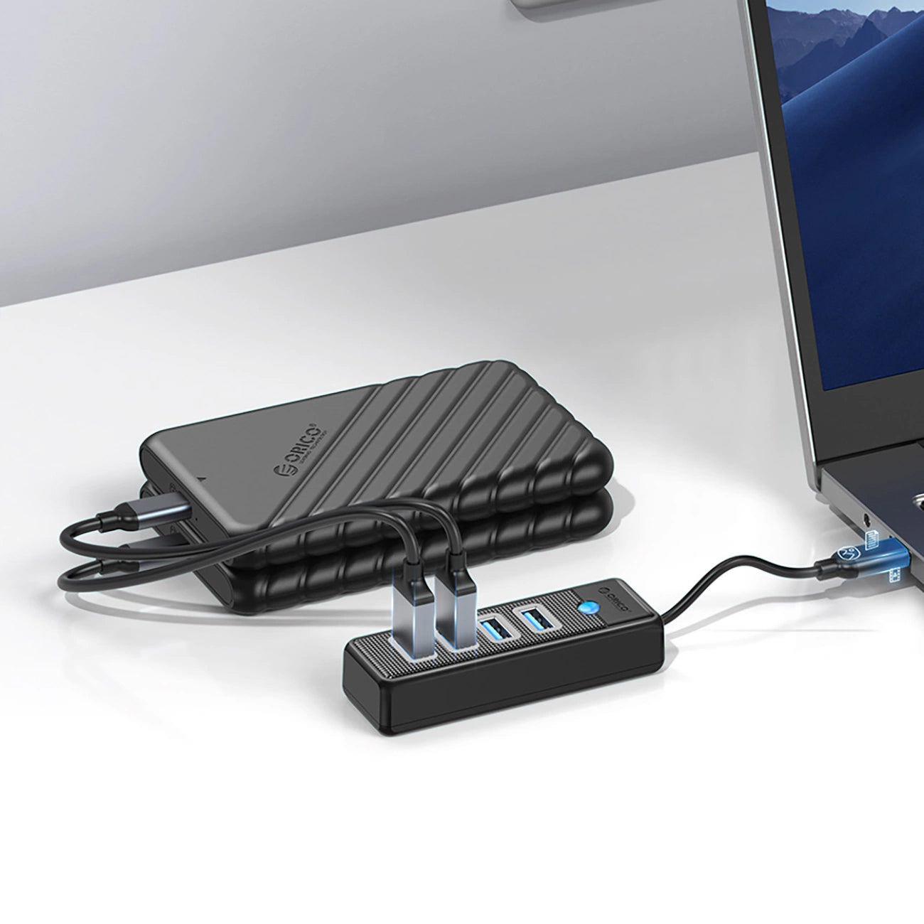 Hub USB-C Orico PW4U-C3, 4 x USB-A 3.0, Negru