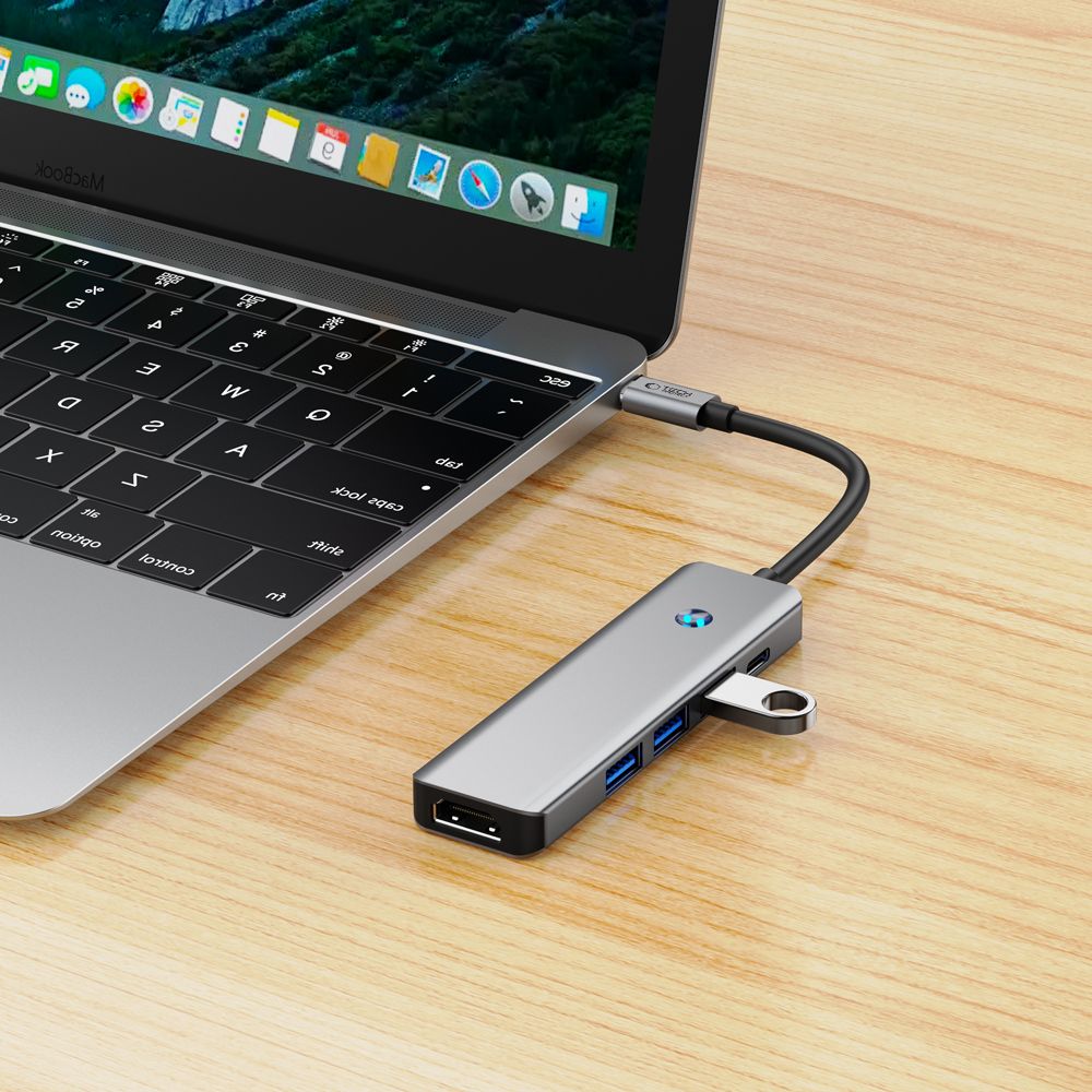 Hub USB-C Tech-Protect HB01, 1 x USB-A 3.0 - 2 x USB-A - 1 x USB-C - 1 x HDMI, Gri