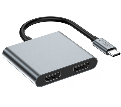 Hub USB-C Tech-Protect HB08, 1 x USB-A - 1 x USB-C - 2 x HDMI, Gri