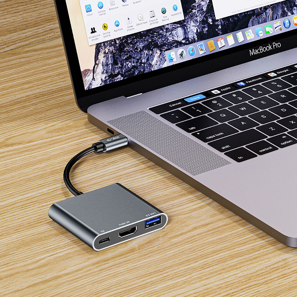 Hub USB-C Tech-Protect V1, USB-A 3.0 - 1 x USB-C - 1 x HDMI, Gri