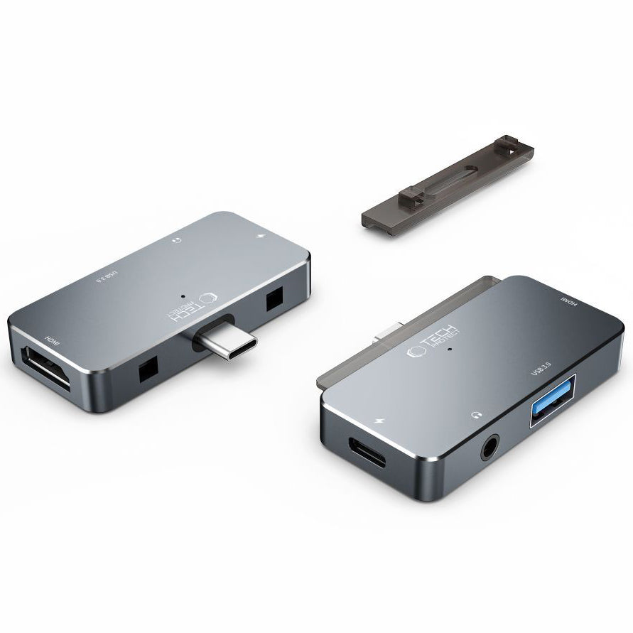 Hub USB-C Tech-Protect V6, 1 x USB-A - 1 x USB-C - 1 x HDMI - 1 x jack 3,5 mm, szary 