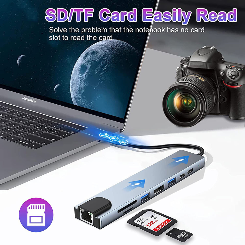Hub USB-C Techsuit H2 NetBridge, 8in1, Gri