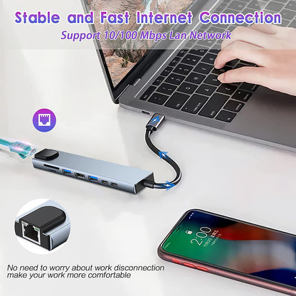 Hub USB-C Techsuit H2 NetBridge, 8in1, Gri