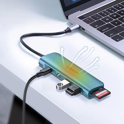 Hub USB-C UGREEN CM195 (15214), 2 x USB-A 3.0 - 1 x USB-C - 1 x HDMI - 1 x SD - 1 x microSD, Gri