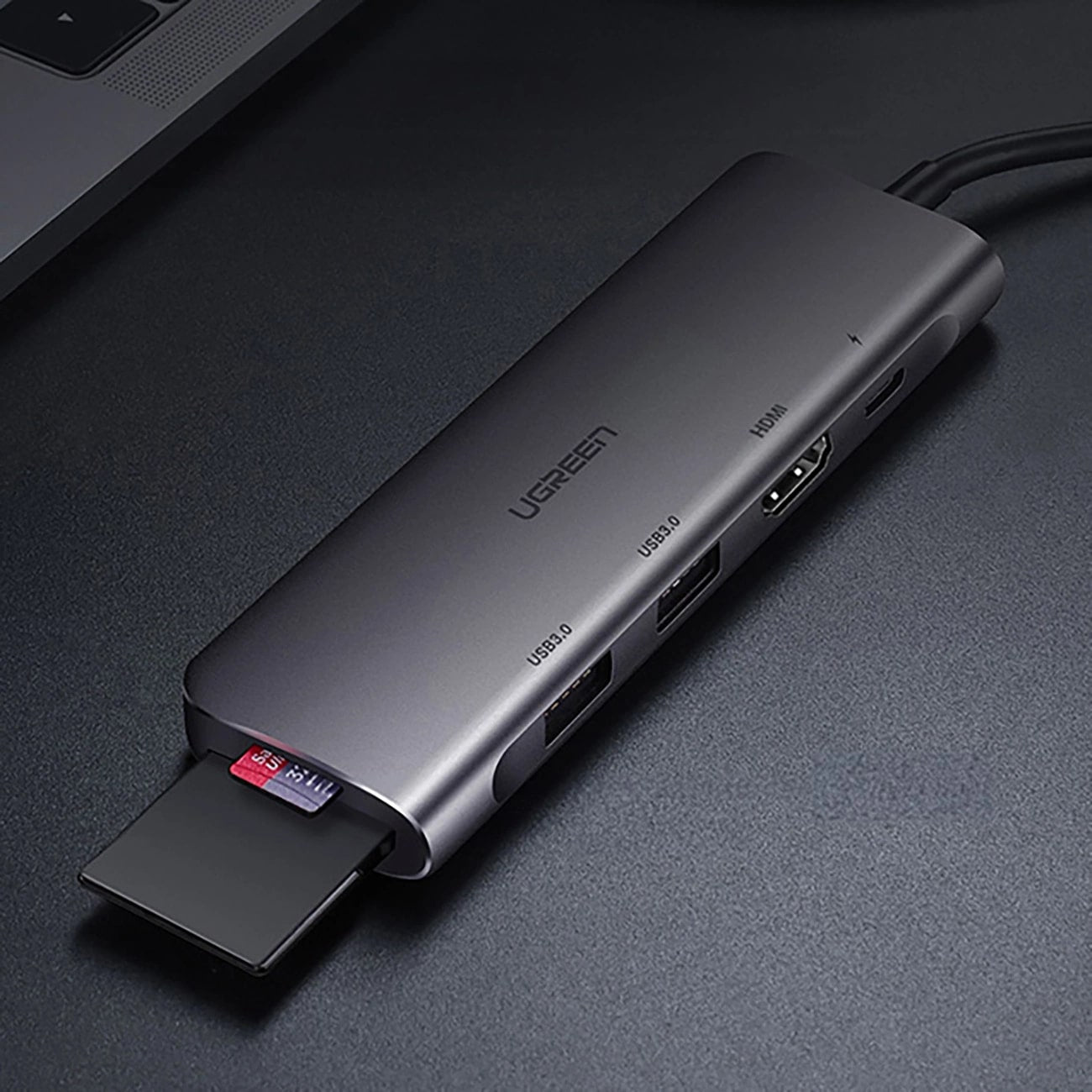 Hub USB-C UGREEN CM195 (15214), 2 x USB-A 3.0 - 1 x USB-C - 1 x HDMI - 1 x SD - 1 x microSD, Gri