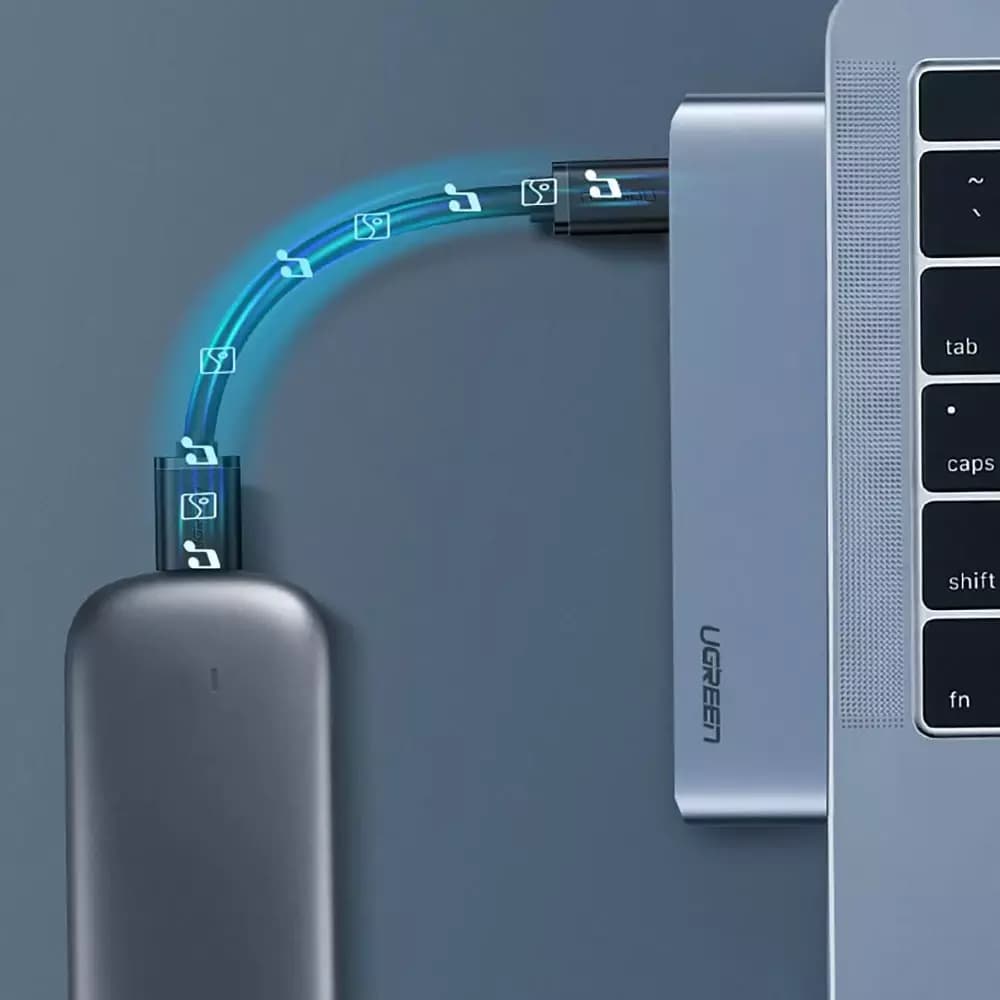 Hub USB-C UGREEN CM251 pentru Apple MacBook Pro / Air, 3 x USB-A 3.0 - 1 x USB-C - 1 x SD - 1 x microSD, Gri