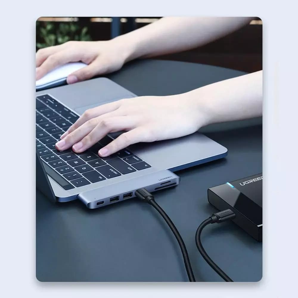 Hub USB-C UGREEN CM251 pentru Apple MacBook Pro / Air, 3 x USB-A 3.0 - 1 x USB-C - 1 x SD - 1 x microSD, Gri