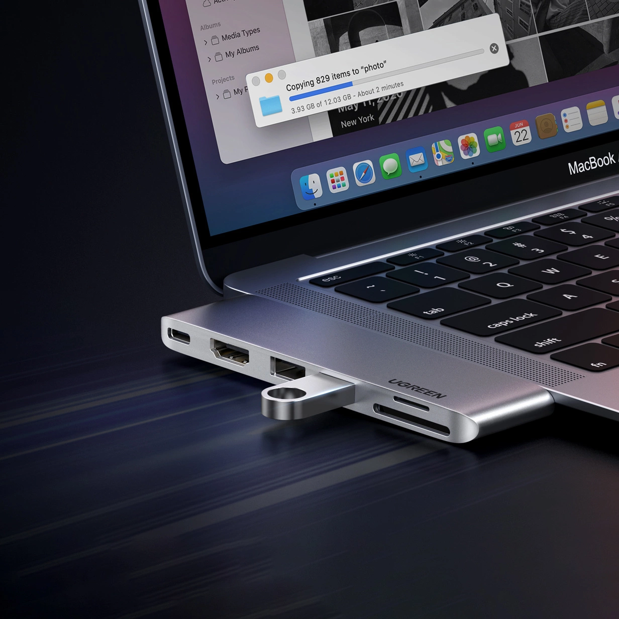 Hub USB-C UGREEN CM380 (80856)  pentru Apple MacBook Pro / Air Series, 2 x USB-A 3.0 - 1 x USB-C - 1 x HDMI - 1 x SD - 1 x microSD