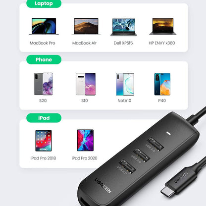 Hub USB-C UGREEN CM416 (10916), 4 x USB-A 3.0, Negru