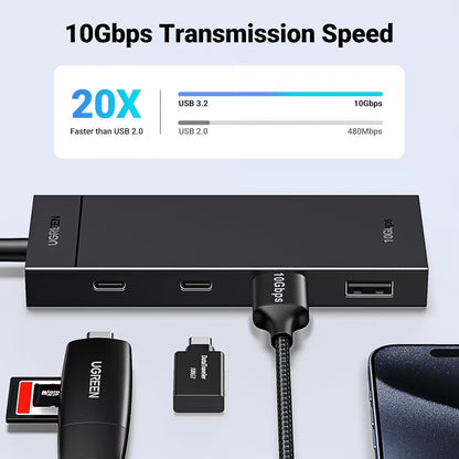 Hub USB-C UGREEN CM416, 2 x USB-A 3.1 - 2 x USB-C, 0.25m, Negru