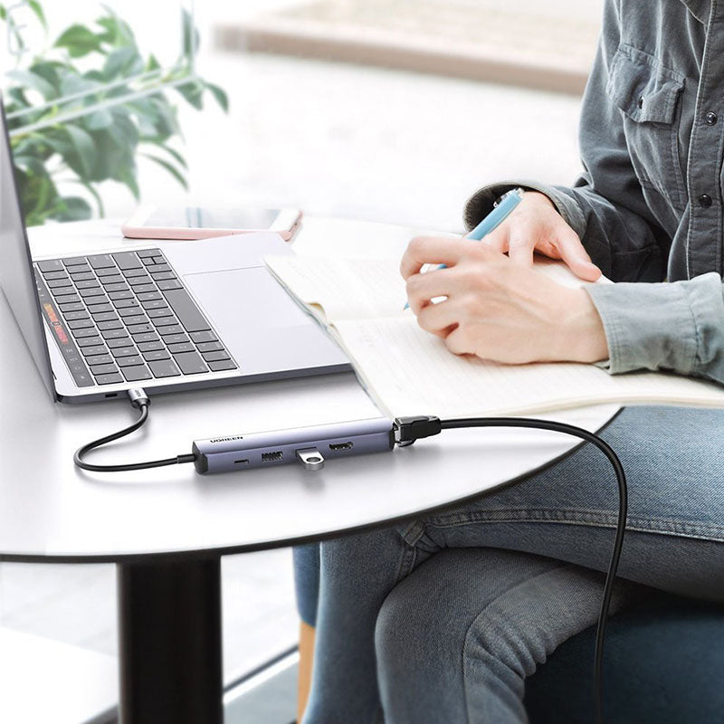 Hub USB-C UGREEN CM418 (10919), 2 x USB-A 3.0 - 1 x USB-C - 1 x HDMI - 1 x RJ45, Gri