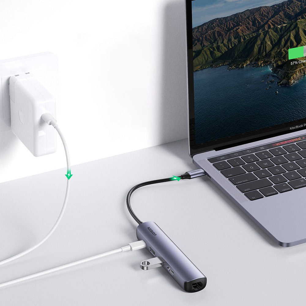 Hub USB-C UGREEN CM418 (10919), 2 x USB-A 3.0 - 1 x USB-C - 1 x HDMI - 1 x RJ45, Gri