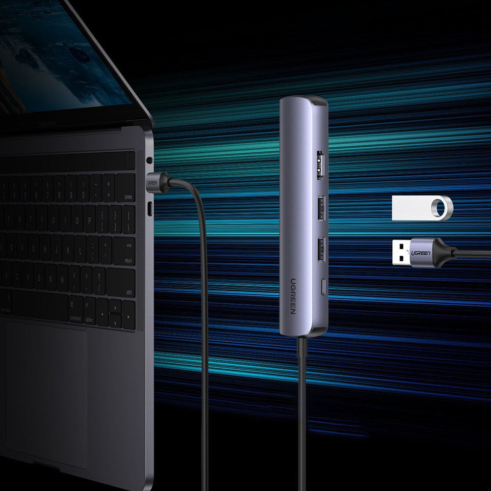 Hub USB-C UGREEN CM418 (10919), 2 x USB-A 3.0 - 1 x USB-C - 1 x HDMI - 1 x RJ45, Gri