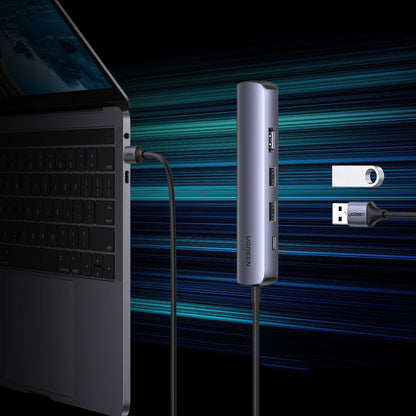 Hub USB-C UGREEN CM418 (10919), 2 x USB-A 3.0 - 1 x USB-C - 1 x HDMI - 1 x RJ45, Gri
