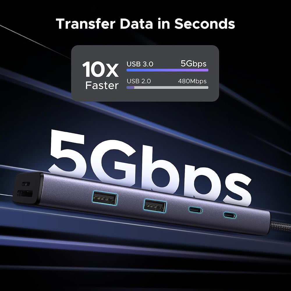 Hub USB-C UGREEN CM498 (15375), 2 x USB-A - 3 x USB-C - 1 x HDMI - 1 x RJ45 - 1 x SD - 1 x microSD, Gri