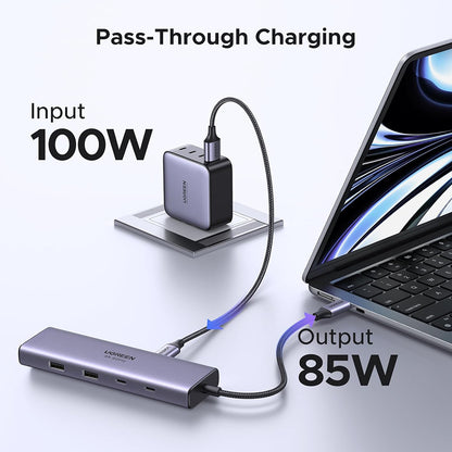 Hub USB-C UGREEN CM498 (15375), 2 x USB-A - 3 x USB-C - 1 x HDMI - 1 x RJ45 - 1 x SD - 1 x microSD, Gri