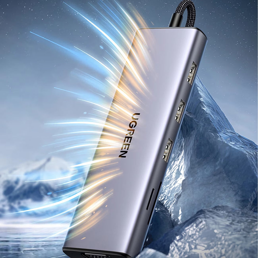 Hub USB-C UGREEN CM498 (15600), 3 x USB-A 3.0 - 1 x USB-C - 1 x HDMI - 1 x VGA - 1 x RJ45 - 1 x SD - 1 x microSD, Gri