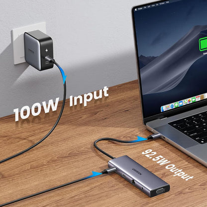 Hub USB-C UGREEN CM498 (15601), 3 x USB-A 3.0 - 1 x USB-C - 1 x HDMI - 1 x VGA - 1 x Jack 3.5mm - 1 x RJ45 - 1 x SD - 1 x microSD, Gri