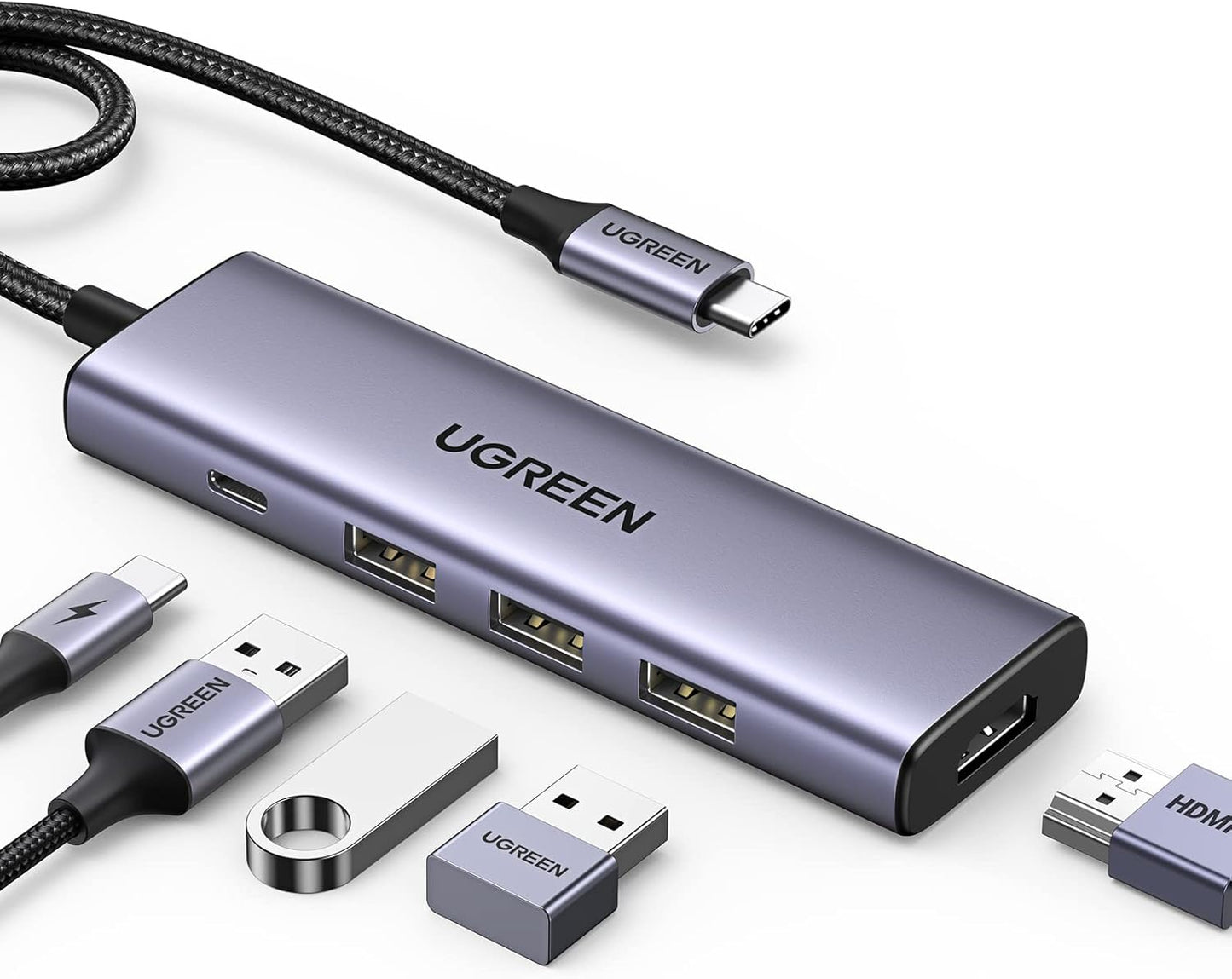 Hub USB-C UGREEN CM511, 3 x USB-A 3.0 - 1 x USB-C - 1 x HDMI, Gri