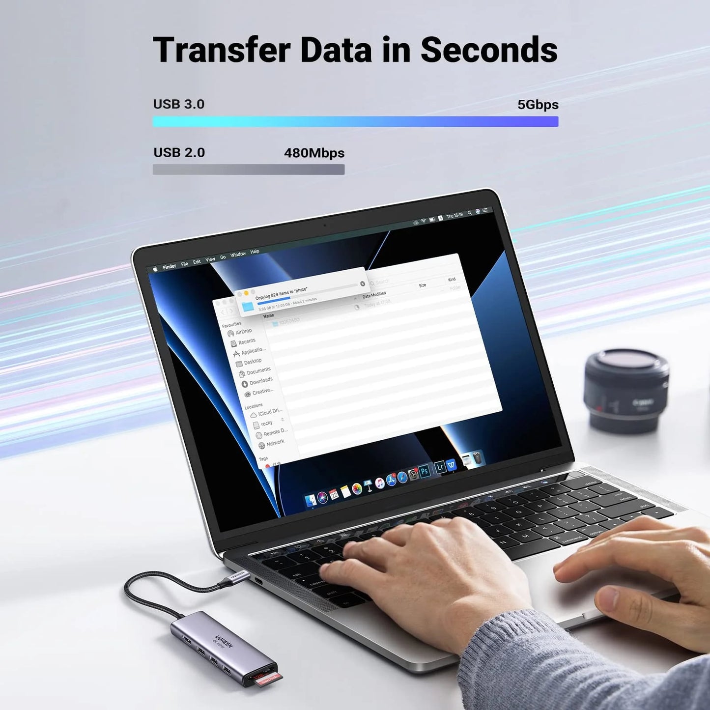 Hub USB-C UGREEN CM511 (60383), 3 x USB-A 3.2 - 1 x HDMI - 1 x SD - 1 x microSD, Gri