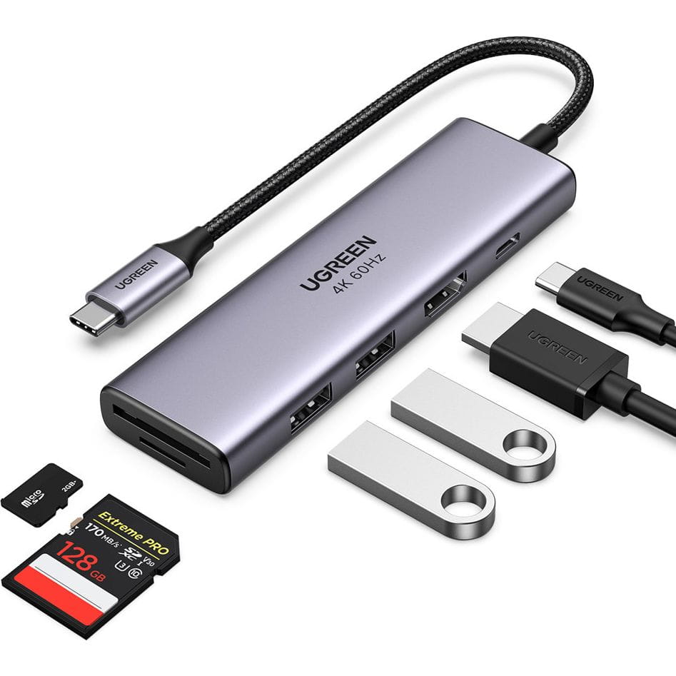 Hub USB-C UGREEN CM511 (60384), 2 x USB-A 3.0 - 1 x USB-C - 1 x HDMI - 1 x SD - 1 x microSD, Gri