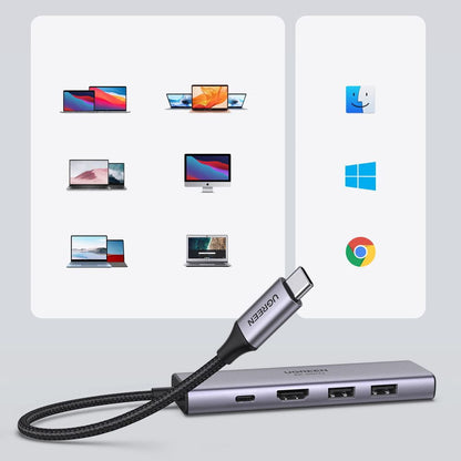 Hub USB-C UGREEN CM511 (60384), 2 x USB-A 3.0 - 1 x USB-C - 1 x HDMI - 1 x SD - 1 x microSD, Gri