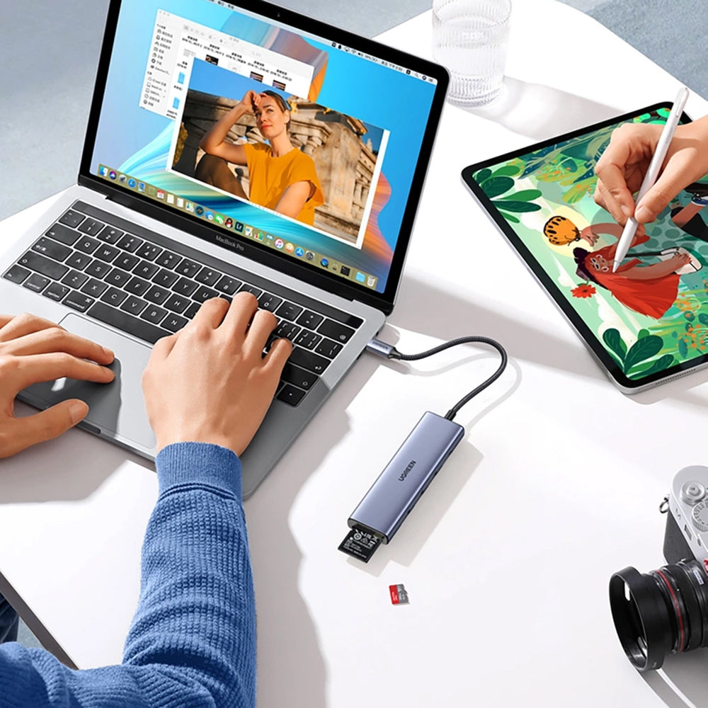 Hub USB-C UGREEN CM511 (20956A), 3 x USB-A 3.0 - 1 x HDMI - 1 x SD - 1 x microSD, Gri