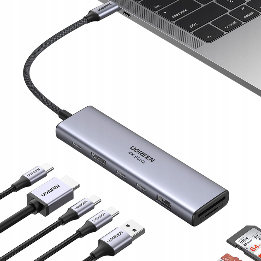 Hub USB-C UGREEN CM511 (45521), 1 x USB-A 3.2 - 3 x USB-C - 1 x HDMI - 1 x SD - 1 x microSD, Gri