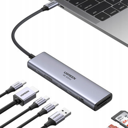 Hub USB-C UGREEN CM511 (45521), 1 x USB-A 3.2 - 3 x USB-C - 1 x HDMI - 1 x SD - 1 x microSD, Gri