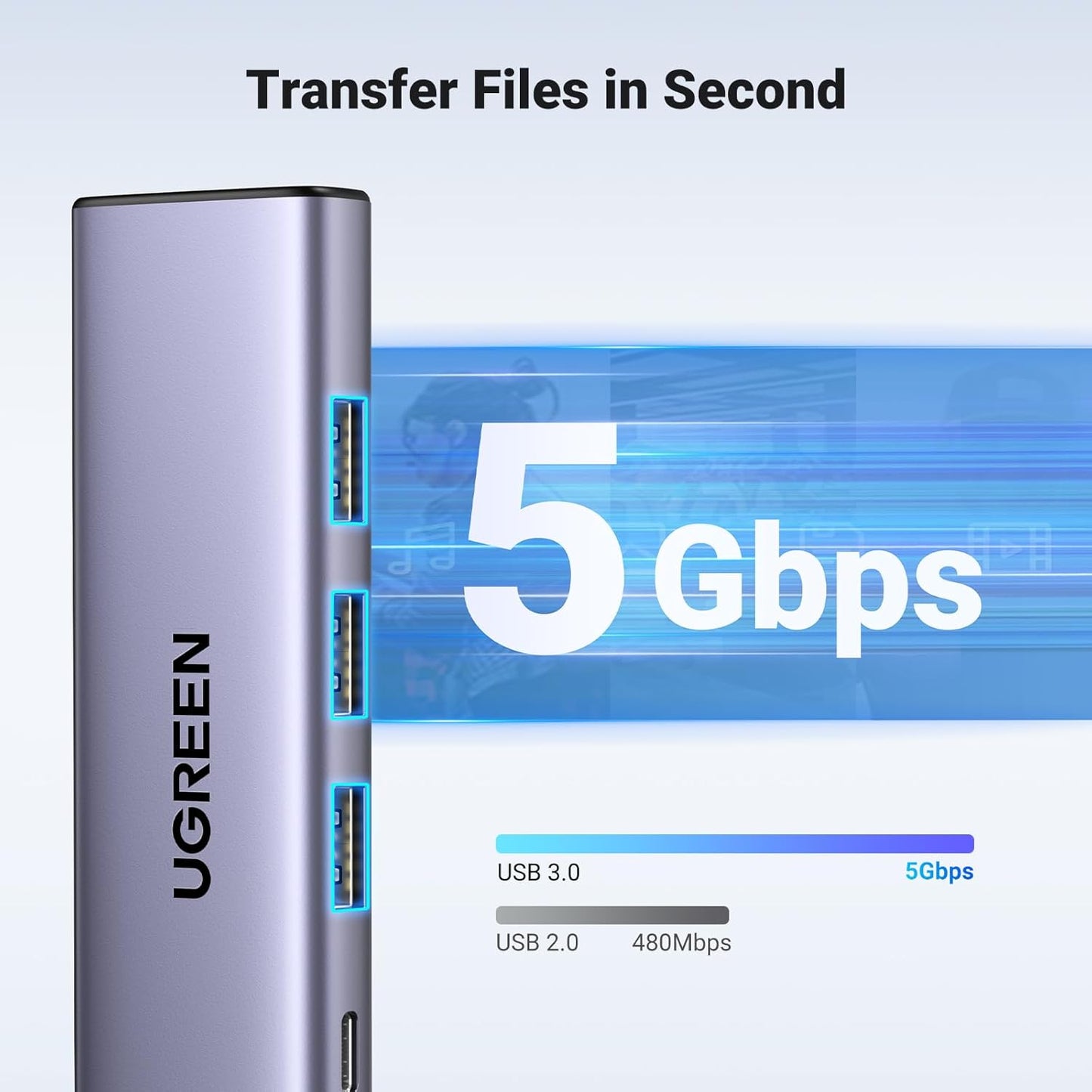 Hub USB-C UGREEN CM511, 3 x USB-A 3.0 - 1 x USB-C - 1 x HDMI, Gri