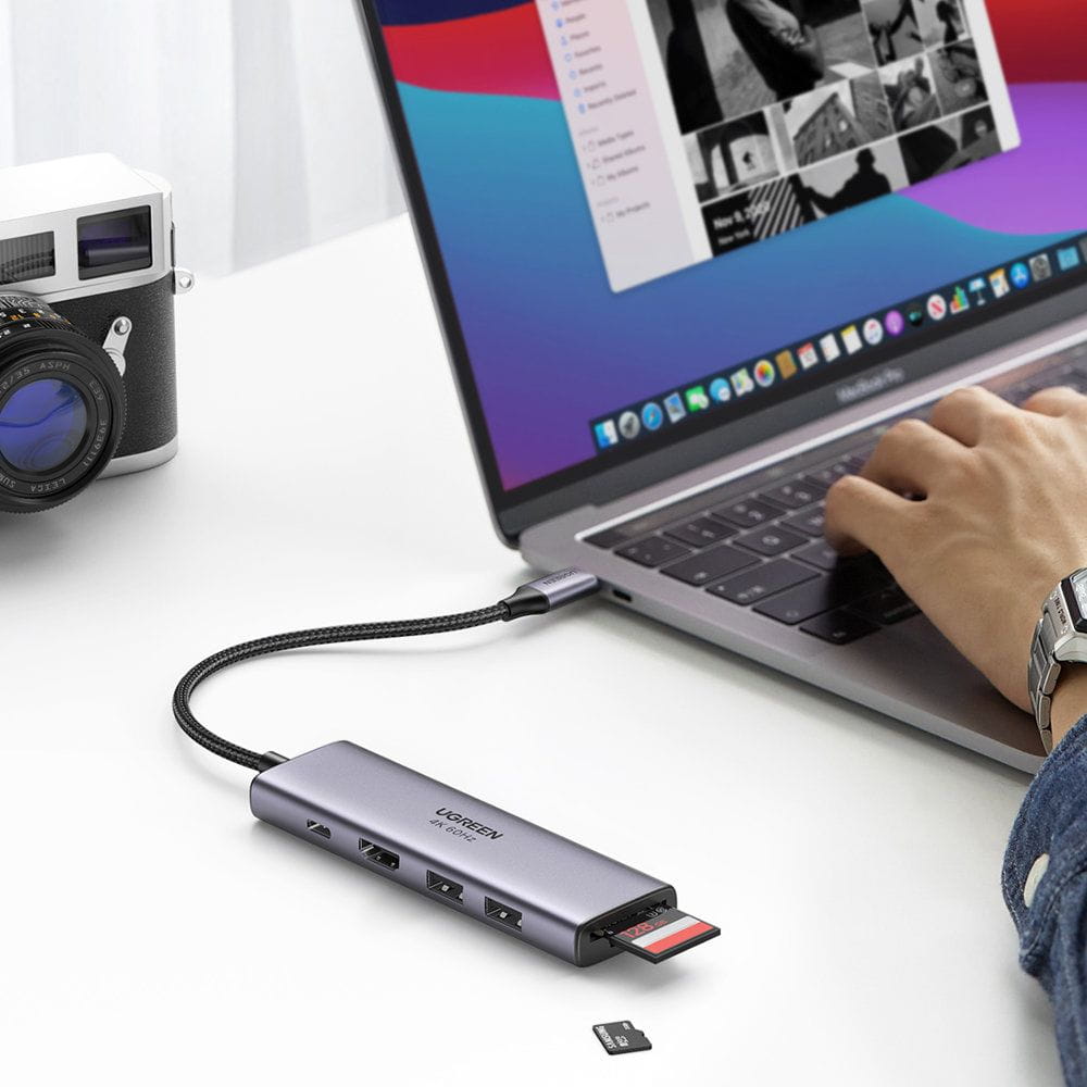 Hub USB-C UGREEN CM511 (60384), 2 x USB-A 3.0 - 1 x USB-C - 1 x HDMI - 1 x SD - 1 x microSD, Gri