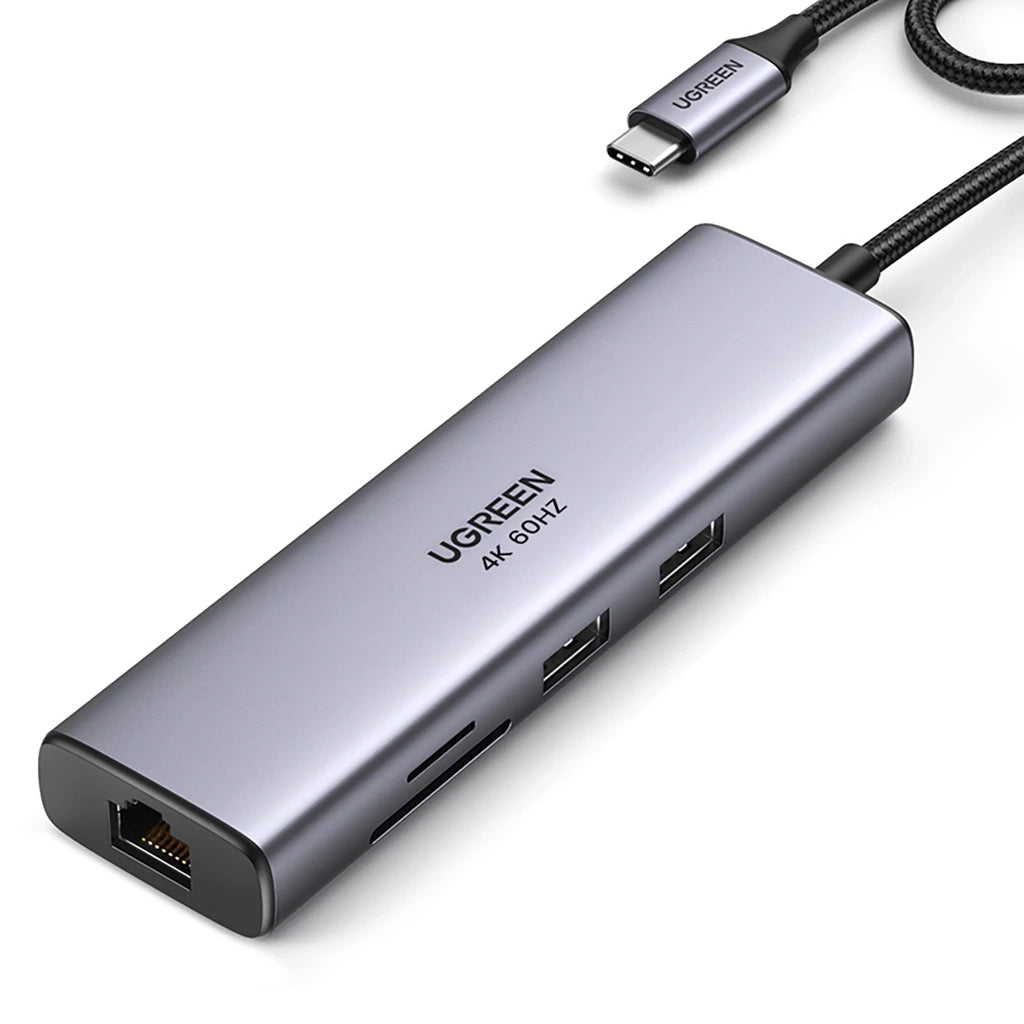 Hub USB-C UGREEN CM512, 2 x USB-A 3.0 - 1 x USB-C - 1 x HDMI - 1 x SD - 1 x microSD - RJ45, Gri