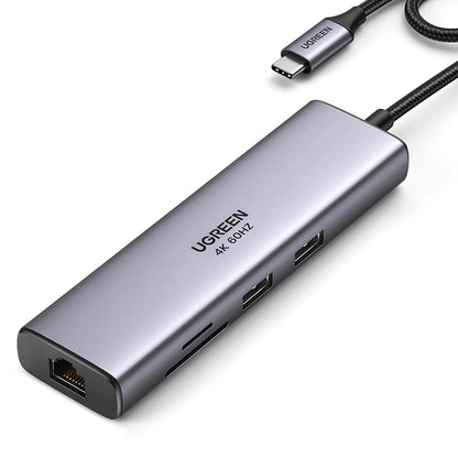 Hub USB-C UGREEN CM512, 2 x USB-A 3.0 - 1 x USB-C - 1 x HDMI - 1 x SD - 1 x microSD - RJ45, Gri