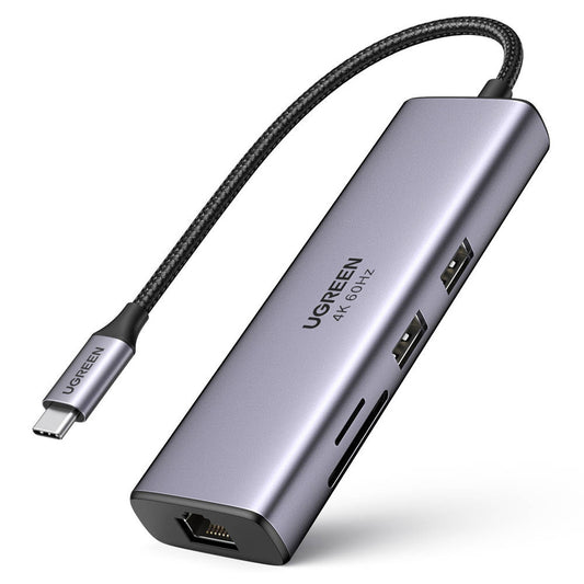 Hub USB-C UGREEN CM512 (60515), 2 x USB-A 3.0 - 1 x USB-C - 1 x HDMI - 1 x SD - 1 x microSD - 1 x RJ45, Gri