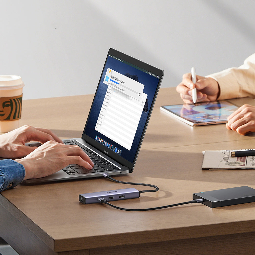 Hub USB-C UGREEN CM512 (15598), 3 x USB-A 3.0 - 1 x USB-C - 1 x HDMI - 1 x RJ45, Gri