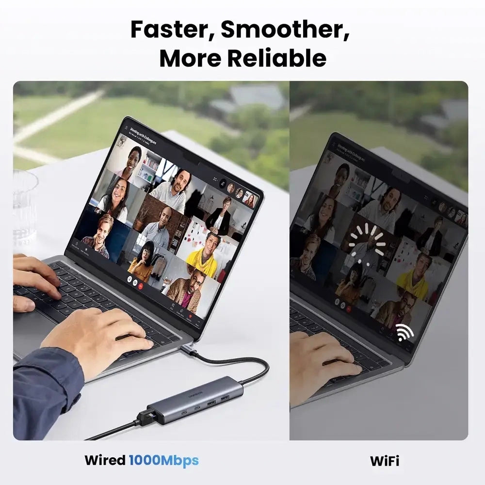 Hub USB-C UGREEN CM512, 1 x USB-A 3.2 - 1 x USB-A - 3 x USB-C - 1 x RJ45, Gri