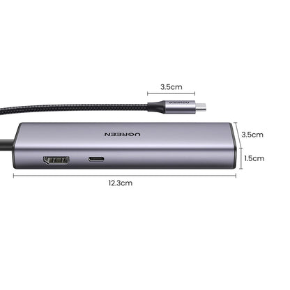 Hub USB-C UGREEN CM512, 2 x USB-A 3.0 - 1 x USB-C - 1 x HDMI - 1 x SD - 1 x microSD - RJ45, Gri