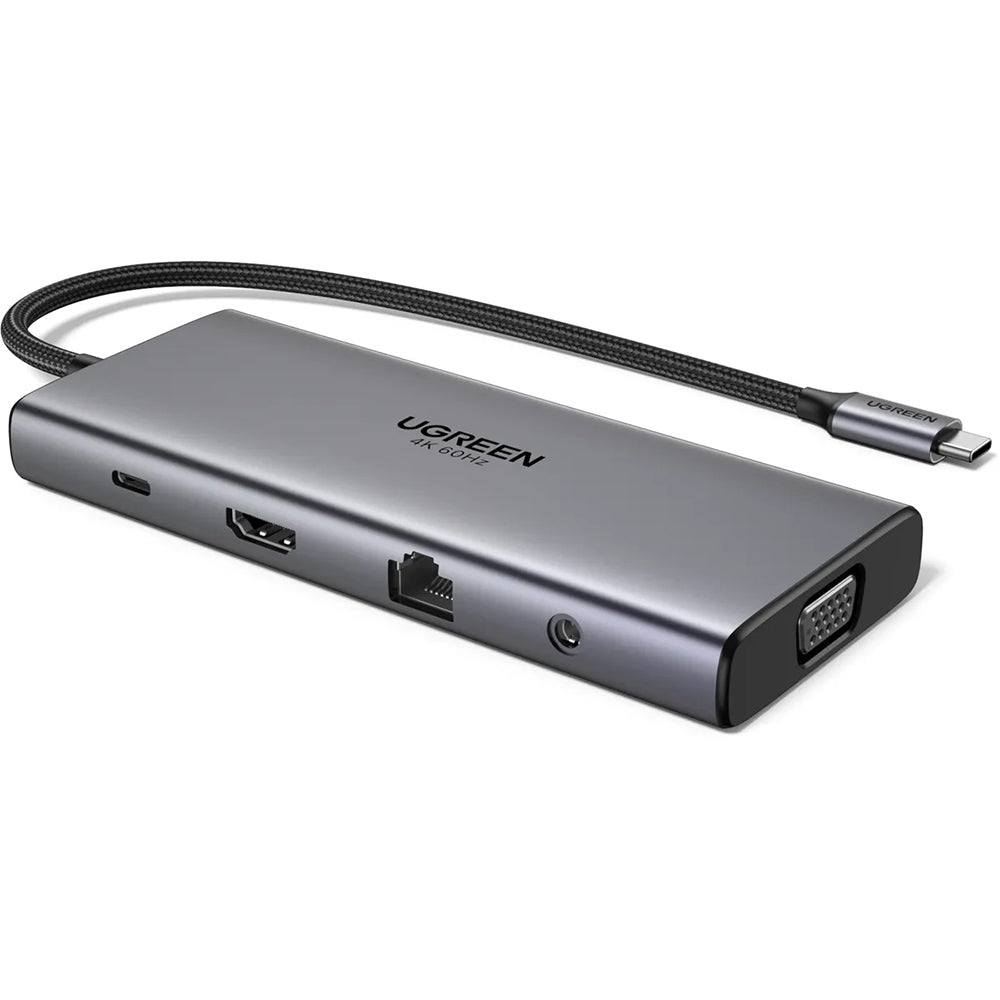 Hub USB-C UGREEN CM639 (45520), 2 x USB-A 3.2 - 3 x USB-C - 1 x HDMI - 1 x VGA - 1 x Jack 3.5mm - 1 x RJ45 - 1 x SD - 1 x microSD, Gri