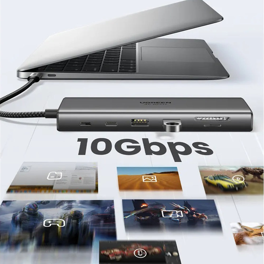Hub USB-C UGREEN CM639 (45520), 2 x USB-A 3.2 - 3 x USB-C - 1 x HDMI - 1 x VGA - 1 x Jack 3.5mm - 1 x RJ45 - 1 x SD - 1 x microSD, Gri
