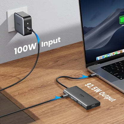 Hub USB-C UGREEN CM639 (45520), 2 x USB-A 3.2 - 3 x USB-C - 1 x HDMI - 1 x VGA - 1 x Jack 3.5mm - 1 x RJ45 - 1 x SD - 1 x microSD, Gri