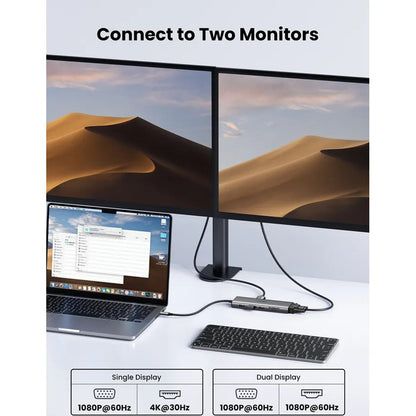 Hub USB-C UGREEN CM639 (45520), 2 x USB-A 3.2 - 3 x USB-C - 1 x HDMI - 1 x VGA - 1 x Jack 3.5mm - 1 x RJ45 - 1 x SD - 1 x microSD, Gri