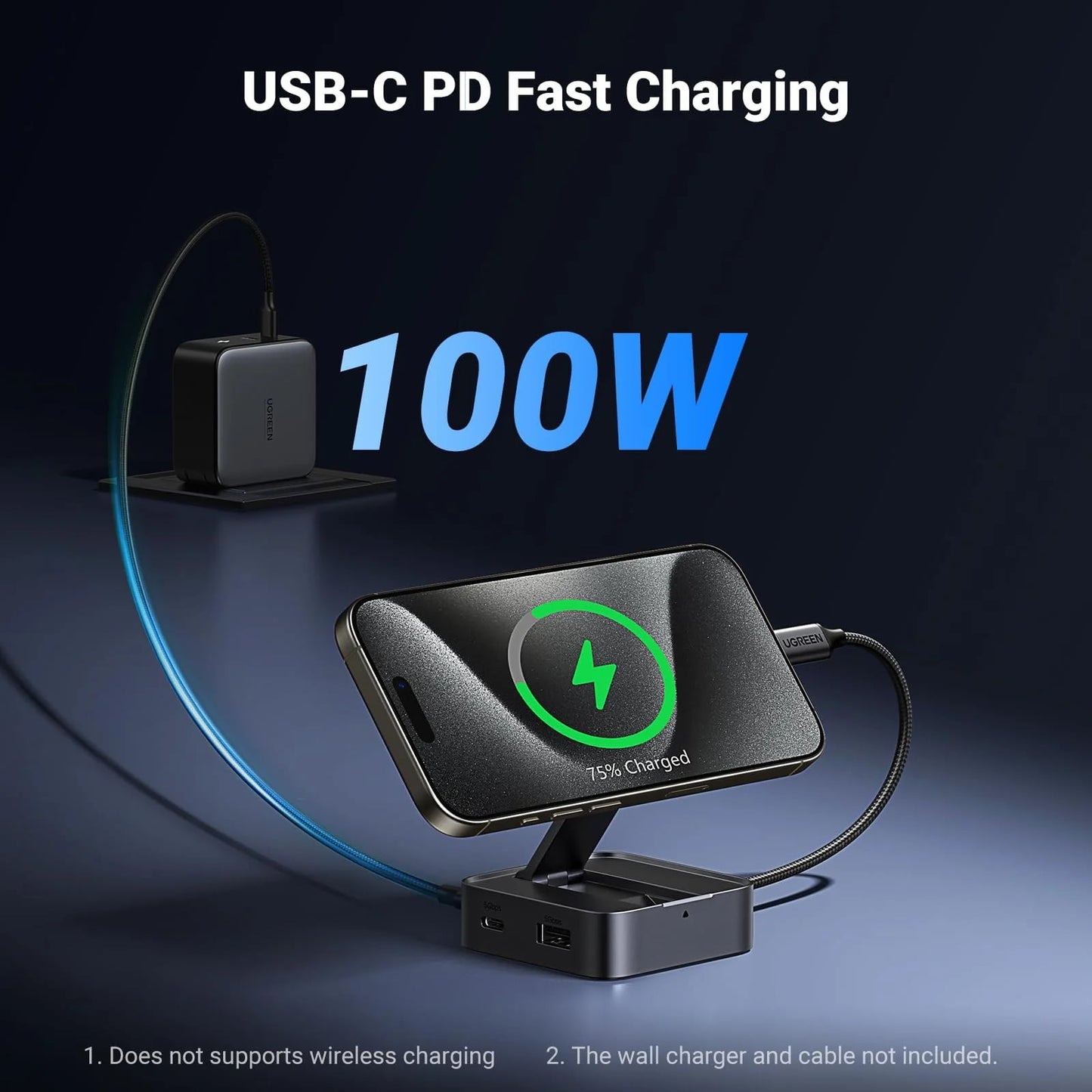 Hub USB-C UGREEN CM801, 1 x USB-A 3.0 - 2 x USB-C - 1 x HDMI, Gri