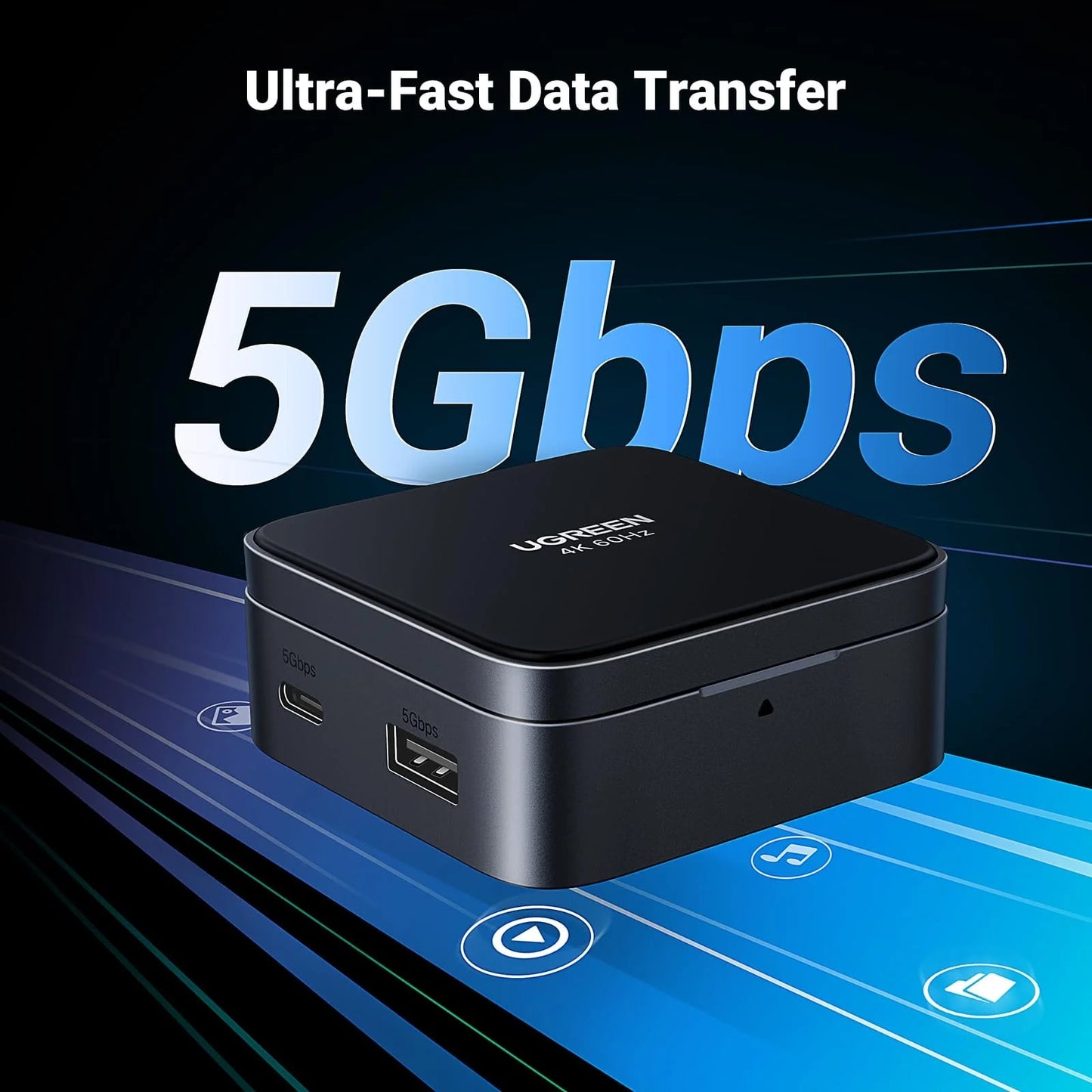 Hub USB-C UGREEN CM801, 1 x USB-A 3.0 - 2 x USB-C - 1 x HDMI, Gri