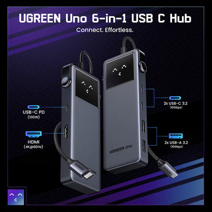 Hub USB-C UGREEN CM888 Uno, 2 x USB-A 3.2 - 3 x USB-C - 1 x HDMI, Gri