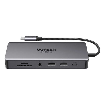 Hub USB-C UGREEN Revodok Pro 313 CM681, 2 x USB-A 3.2 - 1 x USB-A 3.0 - 2 x USB-C - 2 x HDMI - 1 x Jack 3.5mm - 1 x RJ45 - 1 x SD - 1 x microSD, Gri