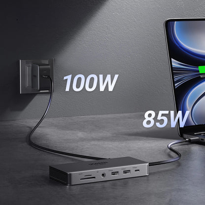 Hub USB-C UGREEN Revodok Pro 313 CM681, 2 x USB-A 3.2 - 1 x USB-A 3.0 - 2 x USB-C - 2 x HDMI - 1 x Jack 3.5mm - 1 x RJ45 - 1 x SD - 1 x microSD, Gri